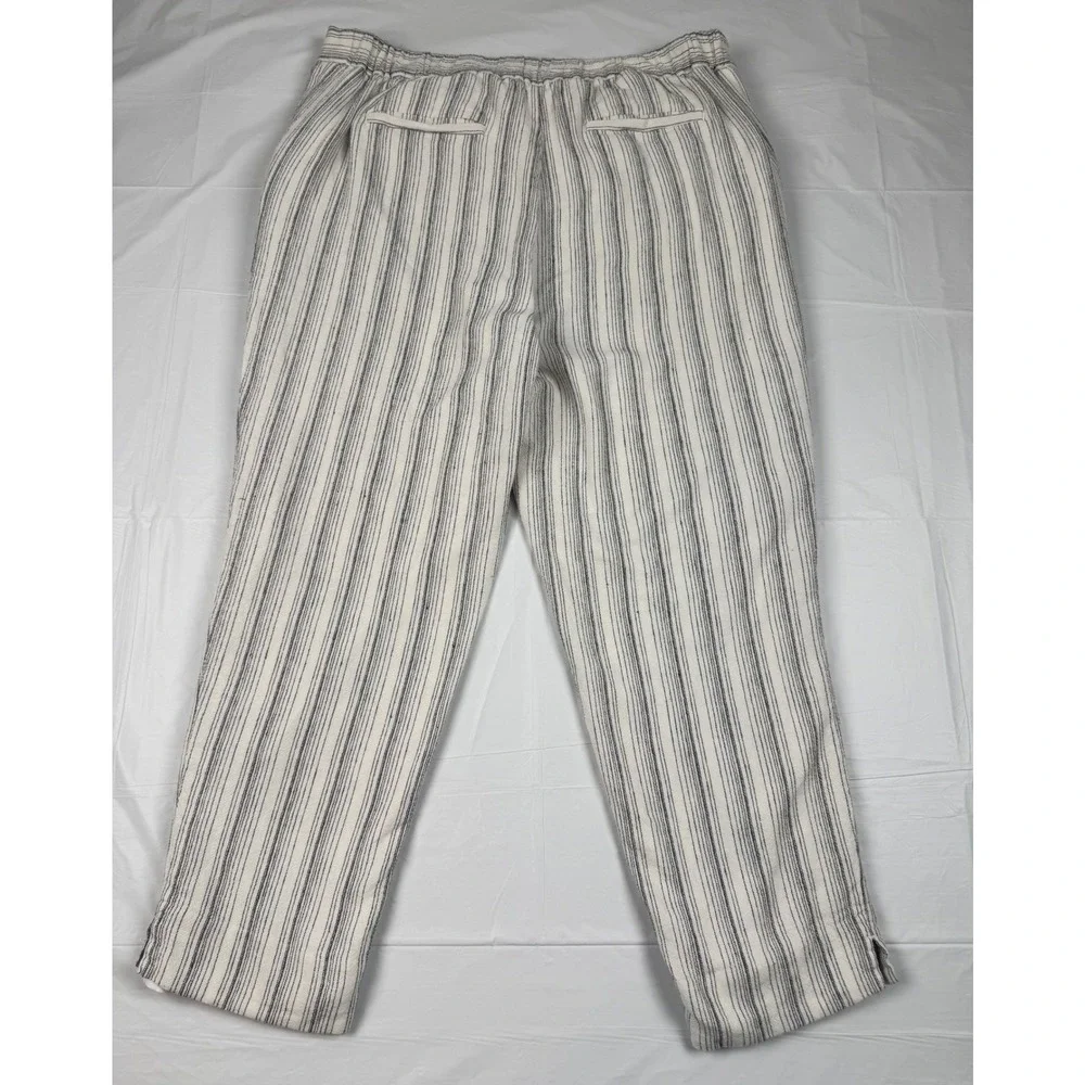 Banana Republic Hayden Stitch Pants 14 White Navy Blue Striped Linen‎ Blend